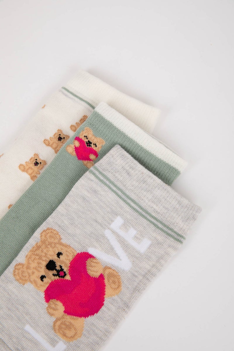 DeFacto Multicolour Woman Woman Animal Print 3 Piece Cotton Ankle Socks Casual - Image 5